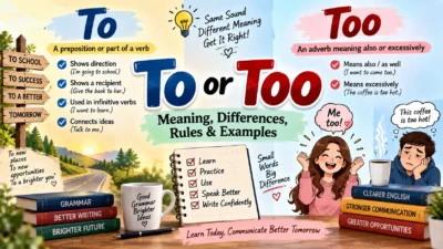 To or Too Meaning, Differences, Rules & Examples